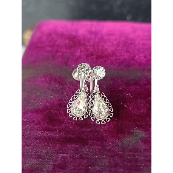 B. David Clear Rhinestone Dangling Clip-on Earrings - Picture 1 of 10